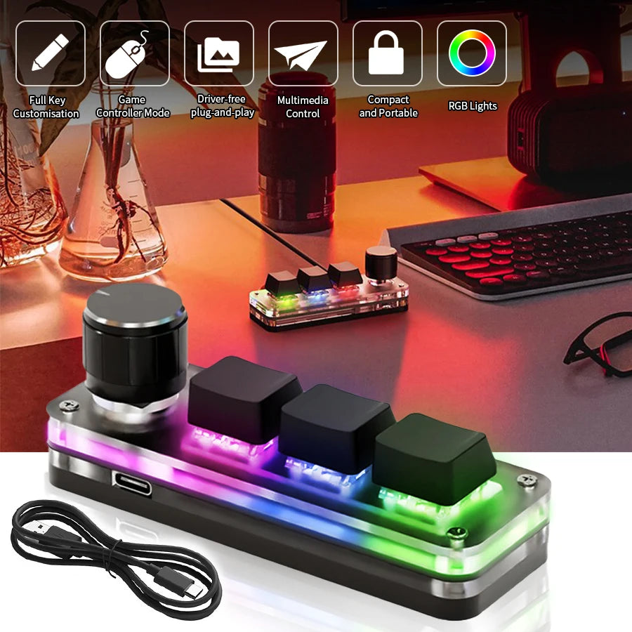 لوحة مفاتيح صغيرة GGBEE RGB Macro │ لوحة مفاتيح ألعاب مخصصة بثلاثة مفاتيح