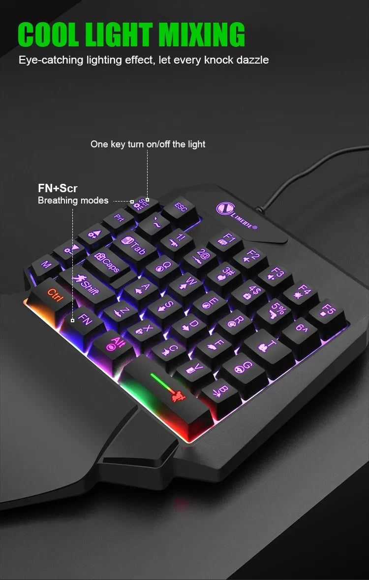 لوحة مفاتيح الألعاب أحادية اليد RGB من تيوسير │ لوحة مفاتيح سلكية صغيرة بمنفذ USB