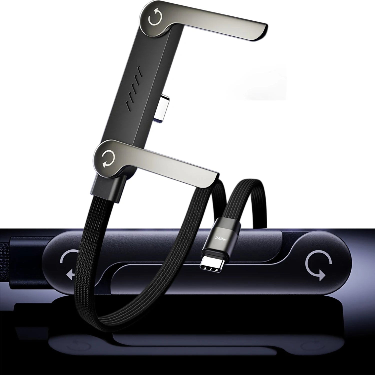 240W Foldable Fast Charging Cable │ Adjustable Phone Holder │ USB PD Fast Charger