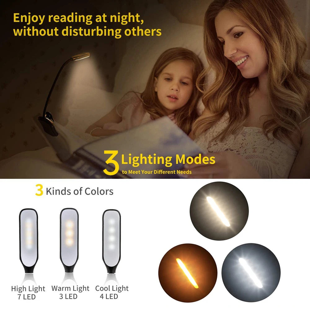 USB Rechargeable LED Book Light | Portable Clip Reading Lamp