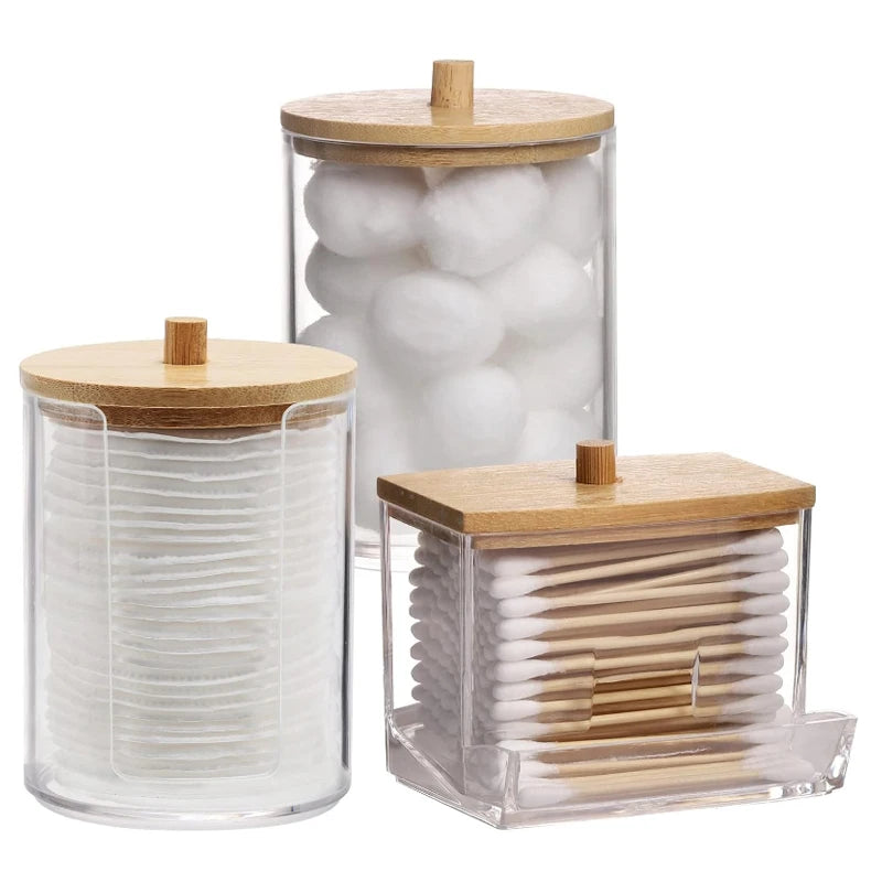 Bathroom Organizer Jar Set │ Clear Acrylic Qtip Holder │ Vanity Storage Containers