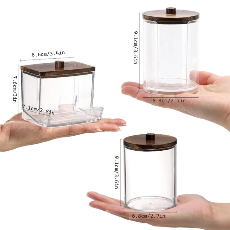 Bathroom Organizer Jar Set │ Clear Acrylic Qtip Holder │ Vanity Storage Containers