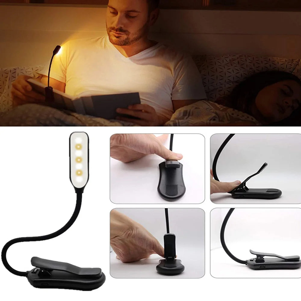 مصباح كتاب LED قابل لإعادة الشحن عبر USB | مصباح قراءة محمول بمشبك