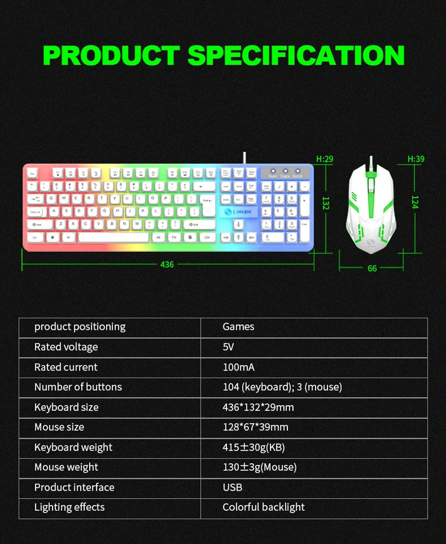 مجموعة لوحة مفاتيح وماوس للألعاب NG GTX350 | مجموعة ألعاب بإضاءة RGB LED