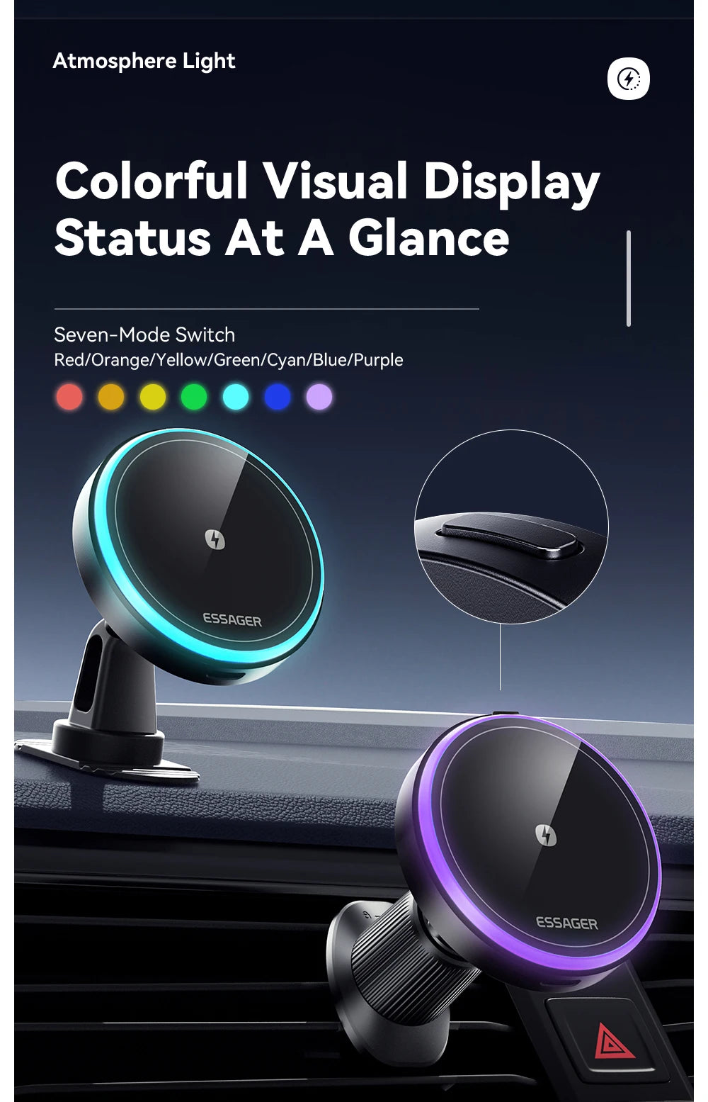 15W Magnetic Wireless Car Charger │ MagSafe Phone Mount │ LED Charging Holder