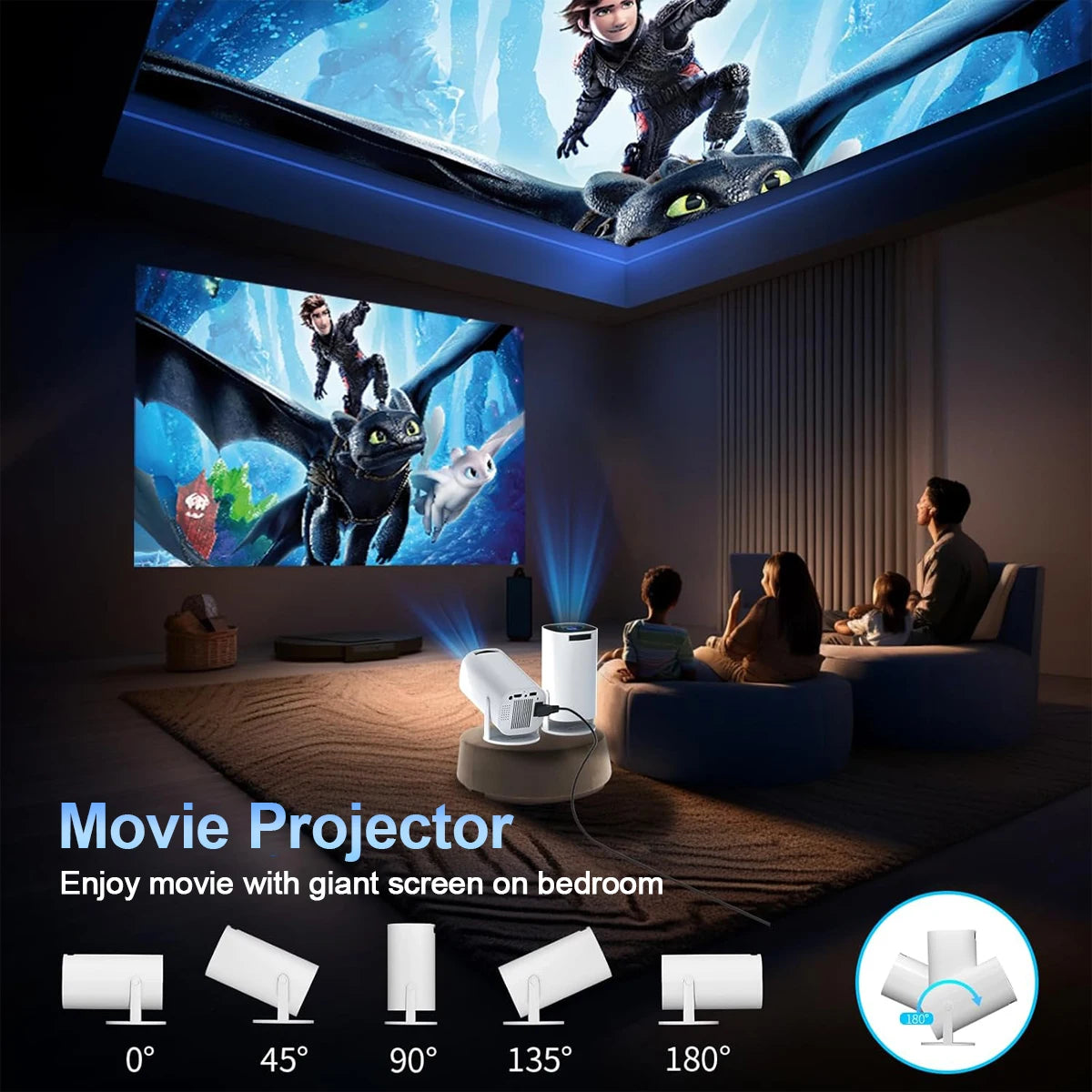Smart Mini 4K Projector – Wi-Fi & Bluetooth Home Theater